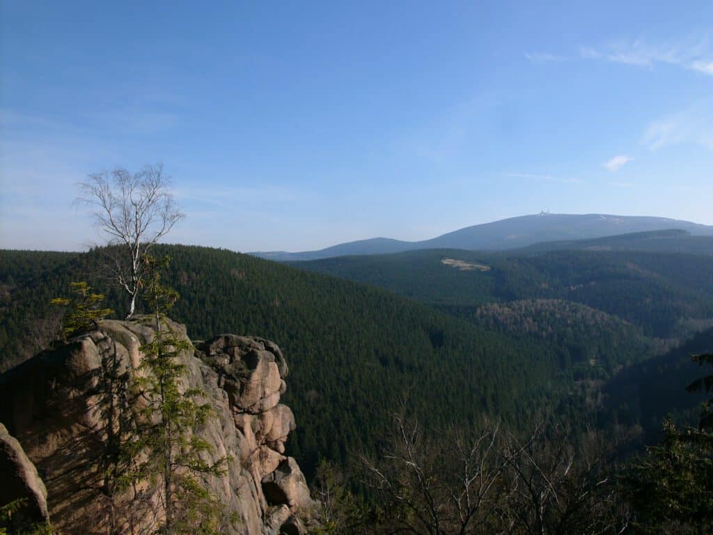 Brocken von der Rabenklippe im Sommer gesehen.